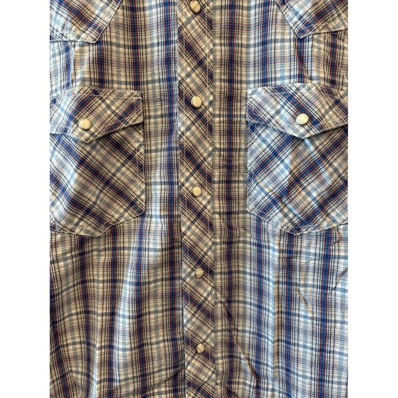 Wrangler‎ 20X Plaid Snap Button Short Sleeve Western Shirt Men's Medium Blue - Picture 3 of 7